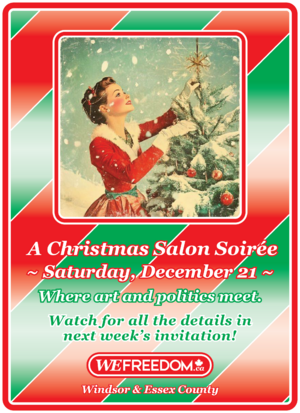 Christmas Salon Soirée Saturday, December 21, 2024, 2nd of 3 reminder flyers.