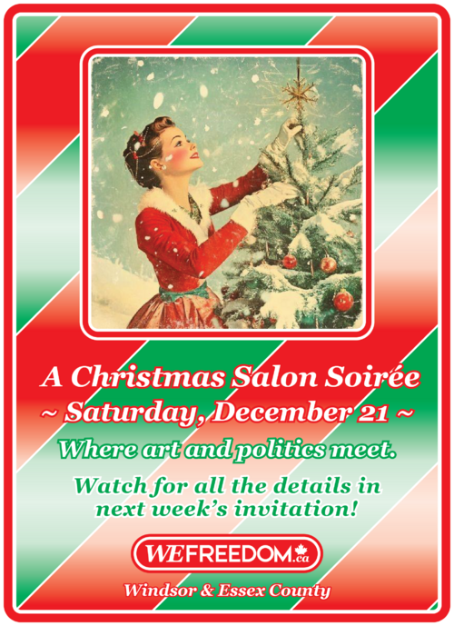 Christmas Salon Soirée Saturday, December 21, 2024, 2nd of 3 reminder flyers.